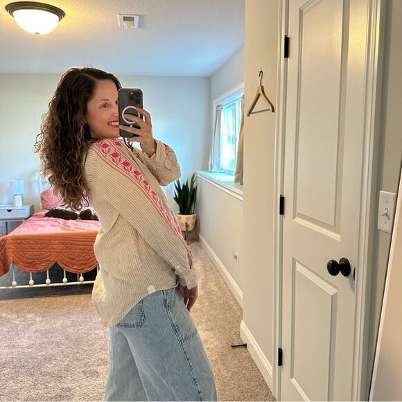 J. Crew Tan Pink Embroidered Linen Tunic Top Small - Picture 5 of 15